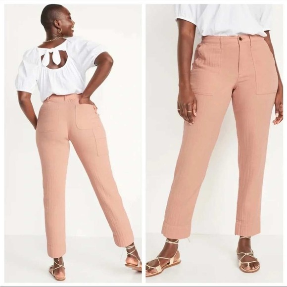 Old Navy Pants - Old Navy Slouchy Tapered Coastal Pant Plus Size 26 High Rise Cotton Gauze NWT